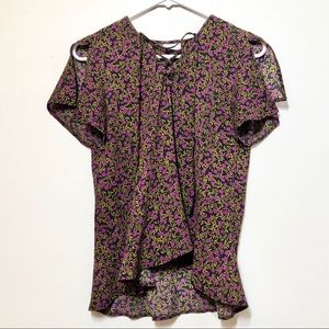 Abound Black Multi Open Shouldered Blouse XXS